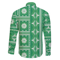 Fiji Masi All Green Family Matching Off Shoulder Maxi Dress and Hawaiian Shirt Tapa Pattern LT01 - Polynesian Pride