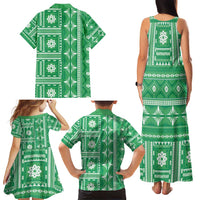 Fiji Masi All Green Family Matching Tank Maxi Dress and Hawaiian Shirt Tapa Pattern LT01 - Polynesian Pride