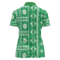 Fiji Masi All Green Women Polo Shirt Tapa Pattern - Polynesian Pride