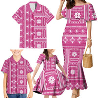 Fiji Masi All Pink Family Matching Mermaid Dress and Hawaiian Shirt Tapa Pattern LT01 - Polynesian Pride