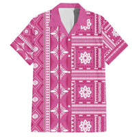 Fiji Masi All Pink Family Matching Off The Shoulder Long Sleeve Dress and Hawaiian Shirt Tapa Pattern LT01 Dad's Shirt - Short Sleeve Pink - Polynesian Pride