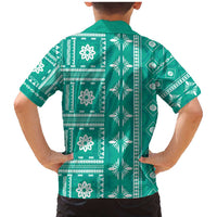 Fiji Masi All Teal Family Matching Mermaid Dress and Hawaiian Shirt Tapa Pattern LT01 - Polynesian Pride
