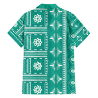 Fiji Masi All Teal Family Matching Short Sleeve Bodycon Dress and Hawaiian Shirt Tapa Pattern LT01 - Polynesian Pride