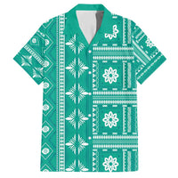 Fiji Masi All Teal Family Matching Summer Maxi Dress and Hawaiian Shirt Tapa Pattern LT01 Dad's Shirt - Short Sleeve Teal - Polynesian Pride