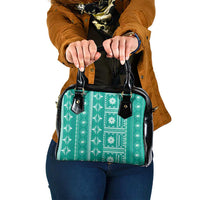 Fiji Masi All Teal Shoulder Handbag Tapa Pattern - Polynesian Pride