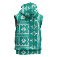 Fiji Masi All Teal Sleeveless Hoodie Tapa Pattern - Polynesian Pride