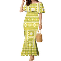 Fiji Masi All Yellow Family Matching Mermaid Dress and Hawaiian Shirt Tapa Pattern LT01 Mom's Dress Yellow - Polynesian Pride