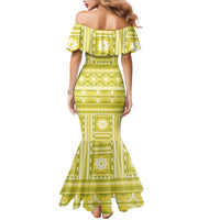Fiji Masi All Yellow Family Matching Mermaid Dress and Hawaiian Shirt Tapa Pattern LT01 - Polynesian Pride