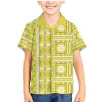 Fiji Masi All Yellow Family Matching Mermaid Dress and Hawaiian Shirt Tapa Pattern LT01 Son's Shirt Yellow - Polynesian Pride
