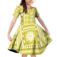 Fiji Masi All Yellow Family Matching Off Shoulder Short Dress and Hawaiian Shirt Tapa Pattern LT01 Daughter's Dress Yellow - Polynesian Pride