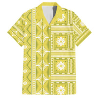 Fiji Masi All Yellow Family Matching Off Shoulder Short Dress and Hawaiian Shirt Tapa Pattern LT01 Dad's Shirt - Short Sleeve Yellow - Polynesian Pride