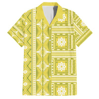 Fiji Masi All Yellow Family Matching Short Sleeve Bodycon Dress and Hawaiian Shirt Tapa Pattern LT01 Dad's Shirt - Short Sleeve Yellow - Polynesian Pride