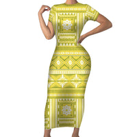Fiji Masi All Yellow Family Matching Short Sleeve Bodycon Dress and Hawaiian Shirt Tapa Pattern LT01 Mom's Dress Yellow - Polynesian Pride