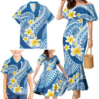 Plumeria Polynesian Blue Glitter Pattern Family Matching Mermaid Dress and Hawaiian Shirt LT01 - Polynesian Pride