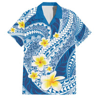 Plumeria Polynesian Blue Glitter Pattern Family Matching Off The Shoulder Long Sleeve Dress and Hawaiian Shirt LT01 Dad's Shirt - Short Sleeve Blue - Polynesian Pride