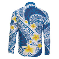 Plumeria Polynesian Blue Glitter Pattern Family Matching Off The Shoulder Long Sleeve Dress and Hawaiian Shirt LT01 - Polynesian Pride