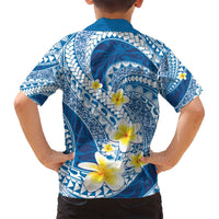 Plumeria Polynesian Blue Glitter Pattern Family Matching Off Shoulder Maxi Dress and Hawaiian Shirt