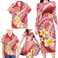 Plumeria Polynesian Coral Glitter Pattern Family Matching Long Sleeve Bodycon Dress and Hawaiian Shirt LT01 - Polynesian Pride