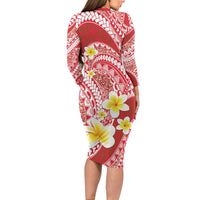 Plumeria Polynesian Coral Glitter Pattern Family Matching Long Sleeve Bodycon Dress and Hawaiian Shirt LT01 - Polynesian Pride