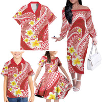 Plumeria Polynesian Coral Glitter Pattern Family Matching Off The Shoulder Long Sleeve Dress and Hawaiian Shirt LT01 - Polynesian Pride