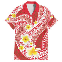 Plumeria Polynesian Coral Glitter Pattern Family Matching Off Shoulder Short Dress and Hawaiian Shirt LT01 Dad's Shirt - Short Sleeve Coral - Polynesian Pride