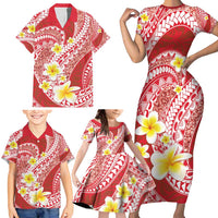 Plumeria Polynesian Coral Glitter Pattern Family Matching Short Sleeve Bodycon Dress and Hawaiian Shirt LT01 - Polynesian Pride