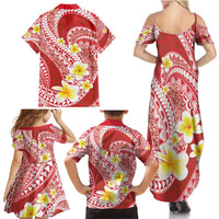 Plumeria Polynesian Coral Glitter Pattern Family Matching Summer Maxi Dress and Hawaiian Shirt LT01 - Polynesian Pride