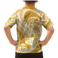 Plumeria Polynesian Gold Glitter Pattern Family Matching Mermaid Dress and Hawaiian Shirt LT01 - Polynesian Pride