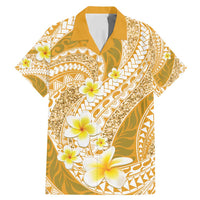 Plumeria Polynesian Gold Glitter Pattern Family Matching Mermaid Dress and Hawaiian Shirt LT01 Dad's Shirt - Short Sleeve Gold - Polynesian Pride