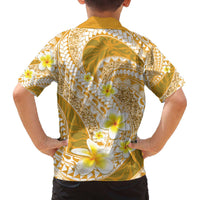 Plumeria Polynesian Gold Glitter Pattern Family Matching Off The Shoulder Long Sleeve Dress and Hawaiian Shirt LT01 - Polynesian Pride