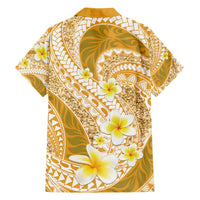 Plumeria Polynesian Gold Glitter Pattern Family Matching Off The Shoulder Long Sleeve Dress and Hawaiian Shirt LT01 - Polynesian Pride