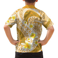 Plumeria Polynesian Gold Glitter Pattern Family Matching Off Shoulder Maxi Dress and Hawaiian Shirt LT01 - Polynesian Pride