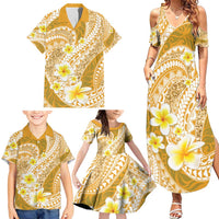 Plumeria Polynesian Gold Glitter Pattern Family Matching Summer Maxi Dress and Hawaiian Shirt LT01 - Polynesian Pride