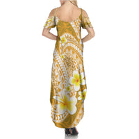 Plumeria Polynesian Gold Glitter Pattern Family Matching Summer Maxi Dress and Hawaiian Shirt LT01 - Polynesian Pride