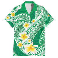 Plumeria Polynesian Green Glitter Pattern Family Matching Long Sleeve Bodycon Dress and Hawaiian Shirt LT01 Dad's Shirt - Short Sleeve Green - Polynesian Pride