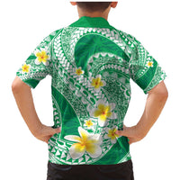 Plumeria Polynesian Green Glitter Pattern Family Matching Mermaid Dress and Hawaiian Shirt LT01 - Polynesian Pride