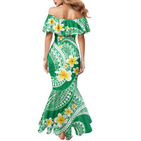 Plumeria Polynesian Green Glitter Pattern Family Matching Mermaid Dress and Hawaiian Shirt LT01 - Polynesian Pride