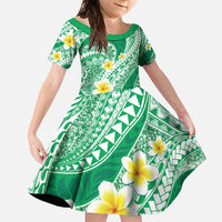 Plumeria Polynesian Green Glitter Pattern Family Matching Tank Maxi Dress and Hawaiian Shirt LT01 Daughter's Dress Green - Polynesian Pride