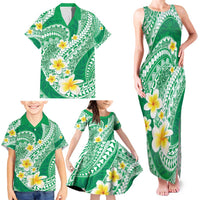 Plumeria Polynesian Green Glitter Pattern Family Matching Tank Maxi Dress and Hawaiian Shirt LT01 - Polynesian Pride