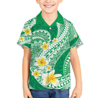 Plumeria Polynesian Green Glitter Pattern Hawaiian Shirt