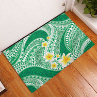 Plumeria Polynesian Green Glitter Pattern Rubber Doormat
