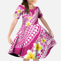 Plumeria Polynesian Pink Glitter Pattern Family Matching Mermaid Dress and Hawaiian Shirt LT01 Daughter's Dress Pink - Polynesian Pride