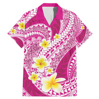 Plumeria Polynesian Pink Glitter Pattern Family Matching Mermaid Dress and Hawaiian Shirt LT01 Dad's Shirt - Short Sleeve Pink - Polynesian Pride