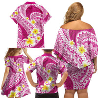 Plumeria Polynesian Pink Glitter Pattern Family Matching Off Shoulder Short Dress and Hawaiian Shirt LT01 - Polynesian Pride