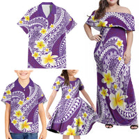 Plumeria Polynesian Purple Glitter Pattern Family Matching Off Shoulder Maxi Dress and Hawaiian Shirt LT01 - Polynesian Pride