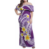 Plumeria Polynesian Purple Glitter Pattern Family Matching Off Shoulder Maxi Dress and Hawaiian Shirt LT01 Mom's Dress Purple - Polynesian Pride