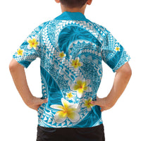 Plumeria Polynesian Sky Blue Glitter Pattern Family Matching Off The Shoulder Long Sleeve Dress and Hawaiian Shirt LT01 - Polynesian Pride