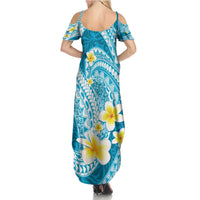Plumeria Polynesian Sky Blue Glitter Pattern Summer Maxi Dress