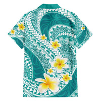 Plumeria Polynesian Teal Glitter Pattern Family Matching Short Sleeve Bodycon Dress and Hawaiian Shirt LT01 - Polynesian Pride