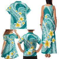 Plumeria Polynesian Teal Glitter Pattern Family Matching Tank Maxi Dress and Hawaiian Shirt LT01 - Polynesian Pride